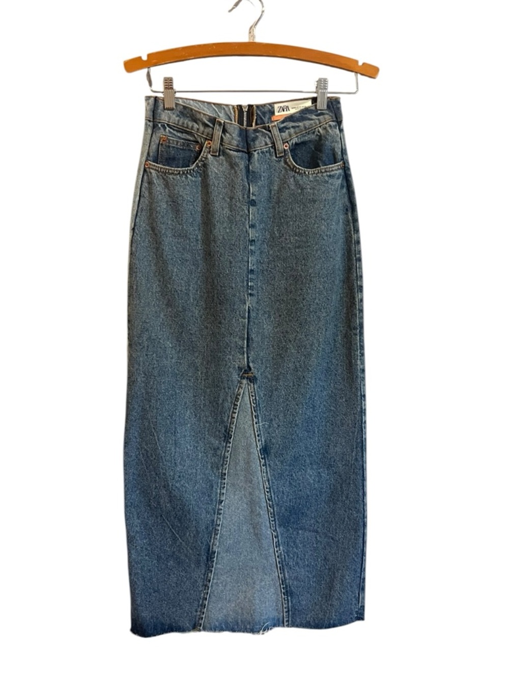 Zara Denim Midi Skirt Blue Size Large